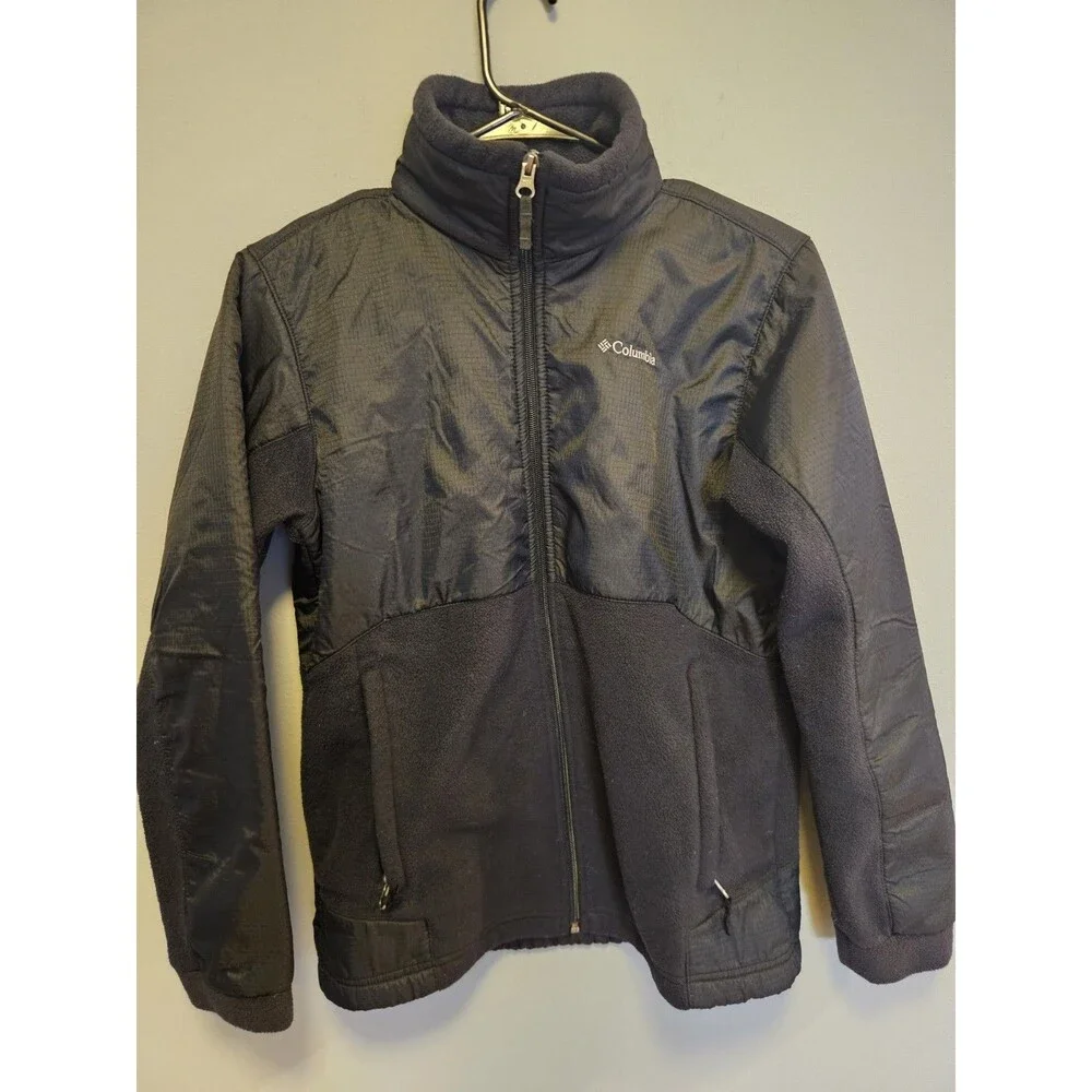 Columbia Youth Jacket Large 14-16 Black Fleece Full Zip Pockets Mock Neck Warm